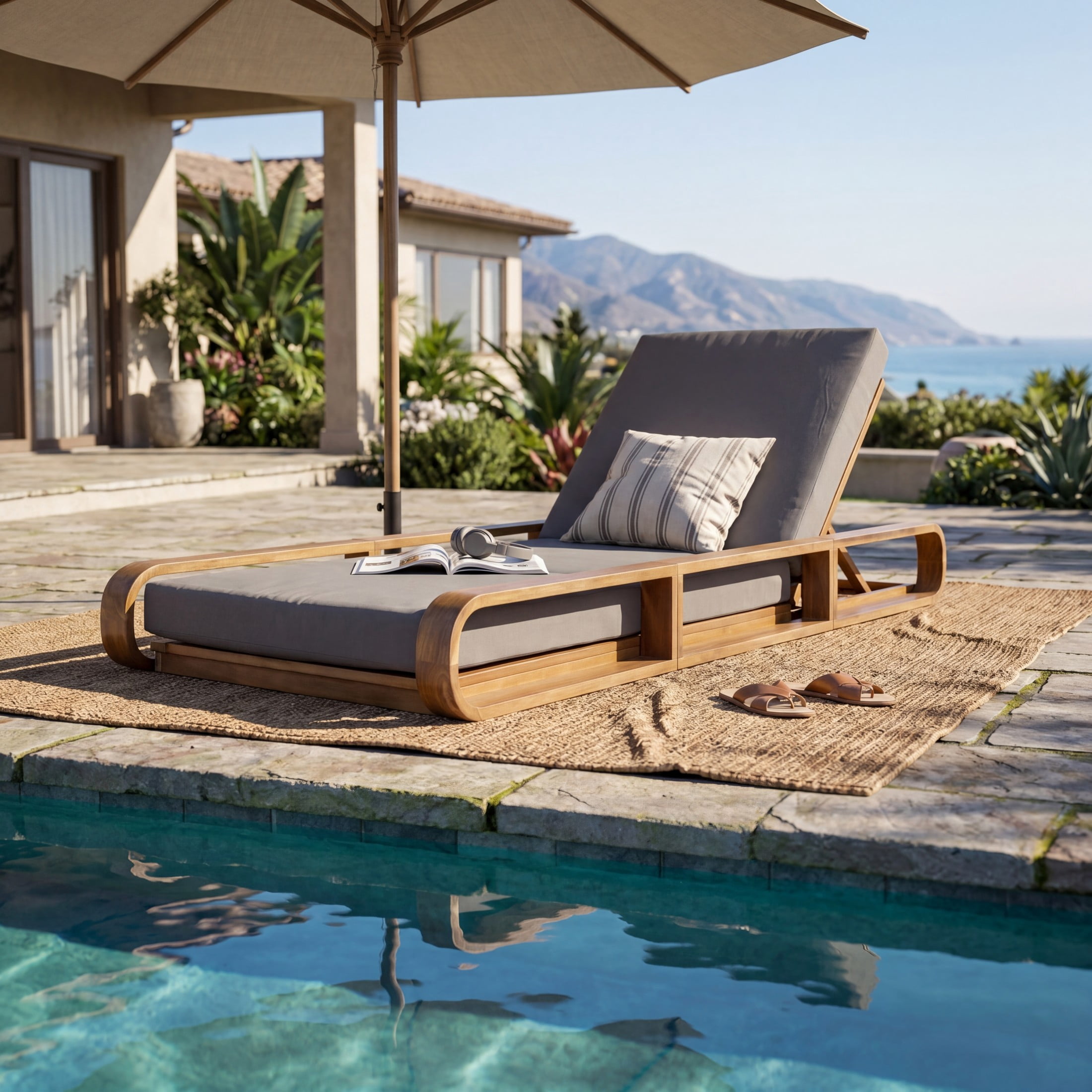 Christopher Knight Home 79" Outdoor Acacia Wood Chaise Lounge Set with 3-Fold Dark Gray Cushion, Teak