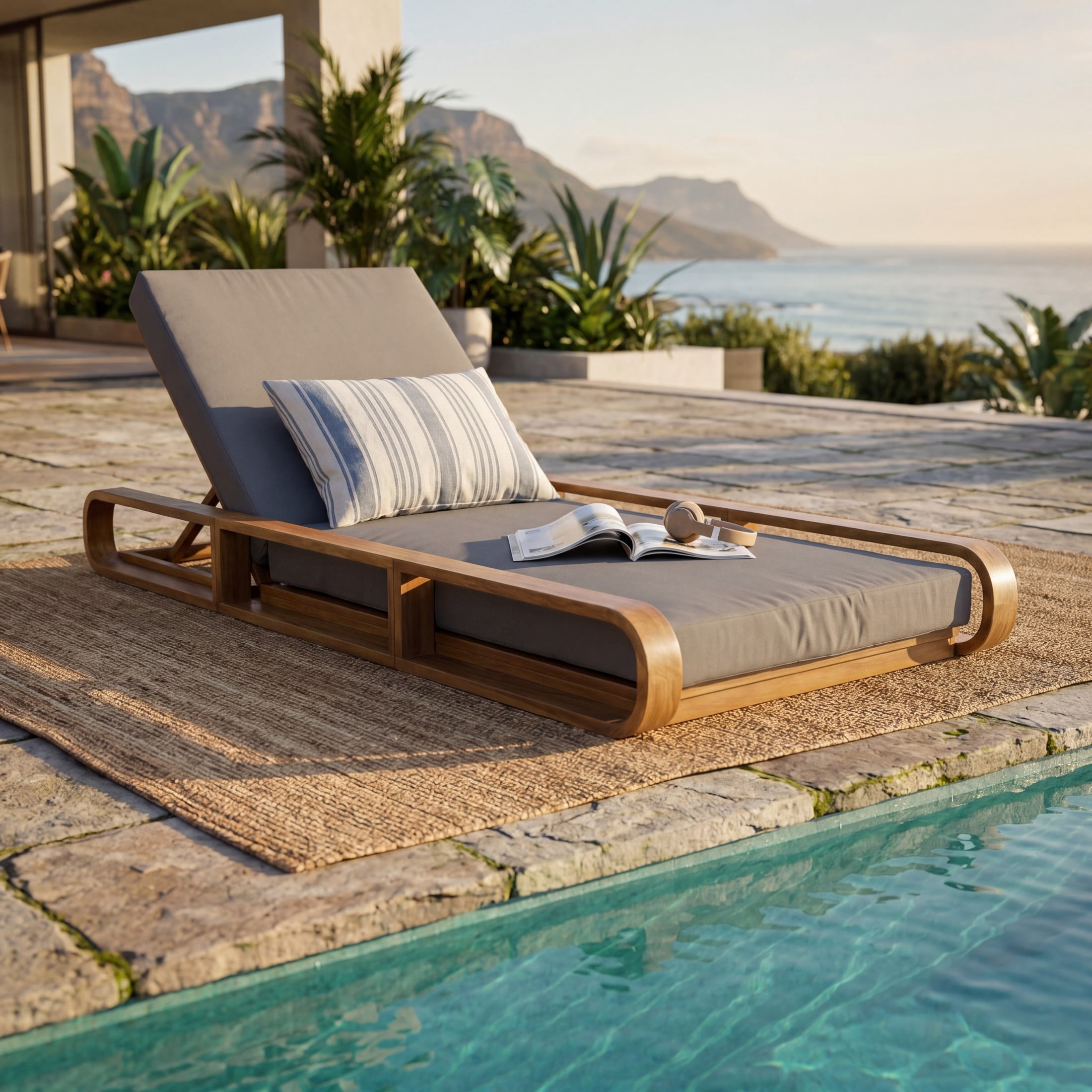 Christopher Knight Home 79" Outdoor Chaise Lounge Set with 4" Water-Resistant Cushion, Teak + Dark Gray