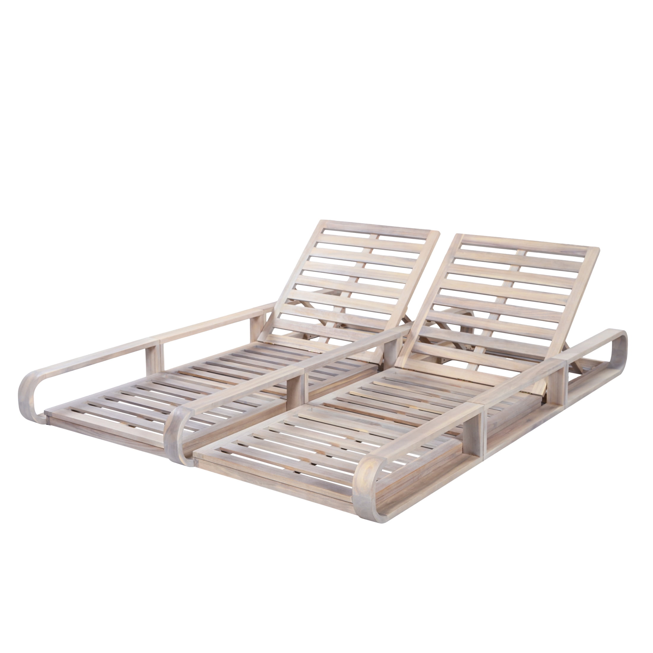 Christopher Knight Home 79" Outdoor Double Chaise Lounge Frame, Adjustable Recliner, Light White