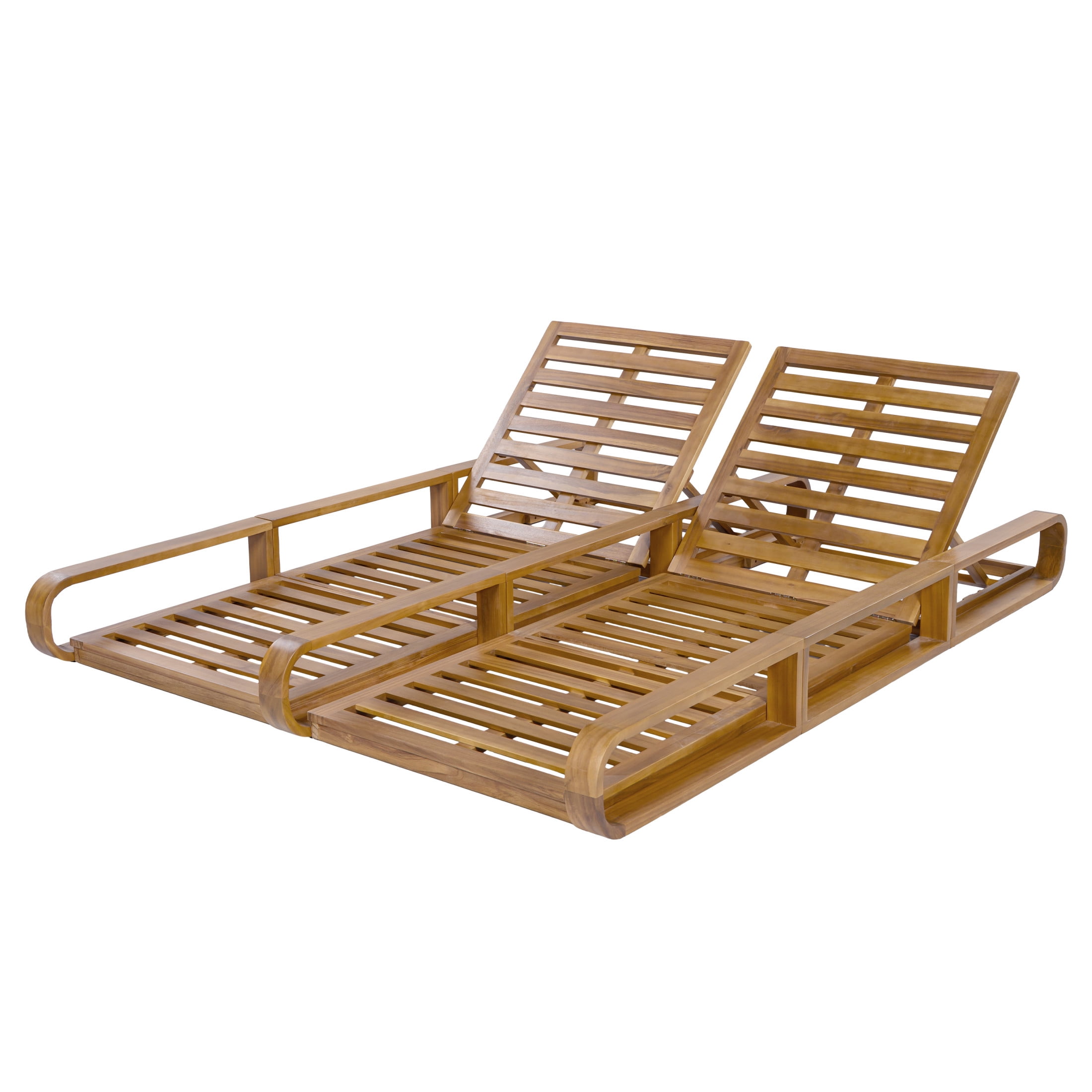 Christopher Knight Home 79" Outdoor Double Chaise Lounge Frame, Adjustable Recliner, Teak