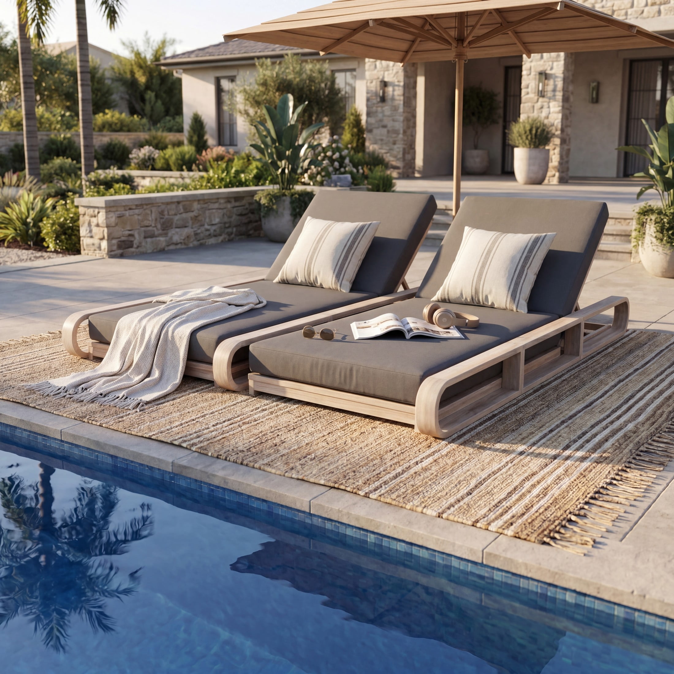 Christopher Knight Home 79" Outdoor Double Chaise Lounge Set with Dark Gray Cushions, Light White