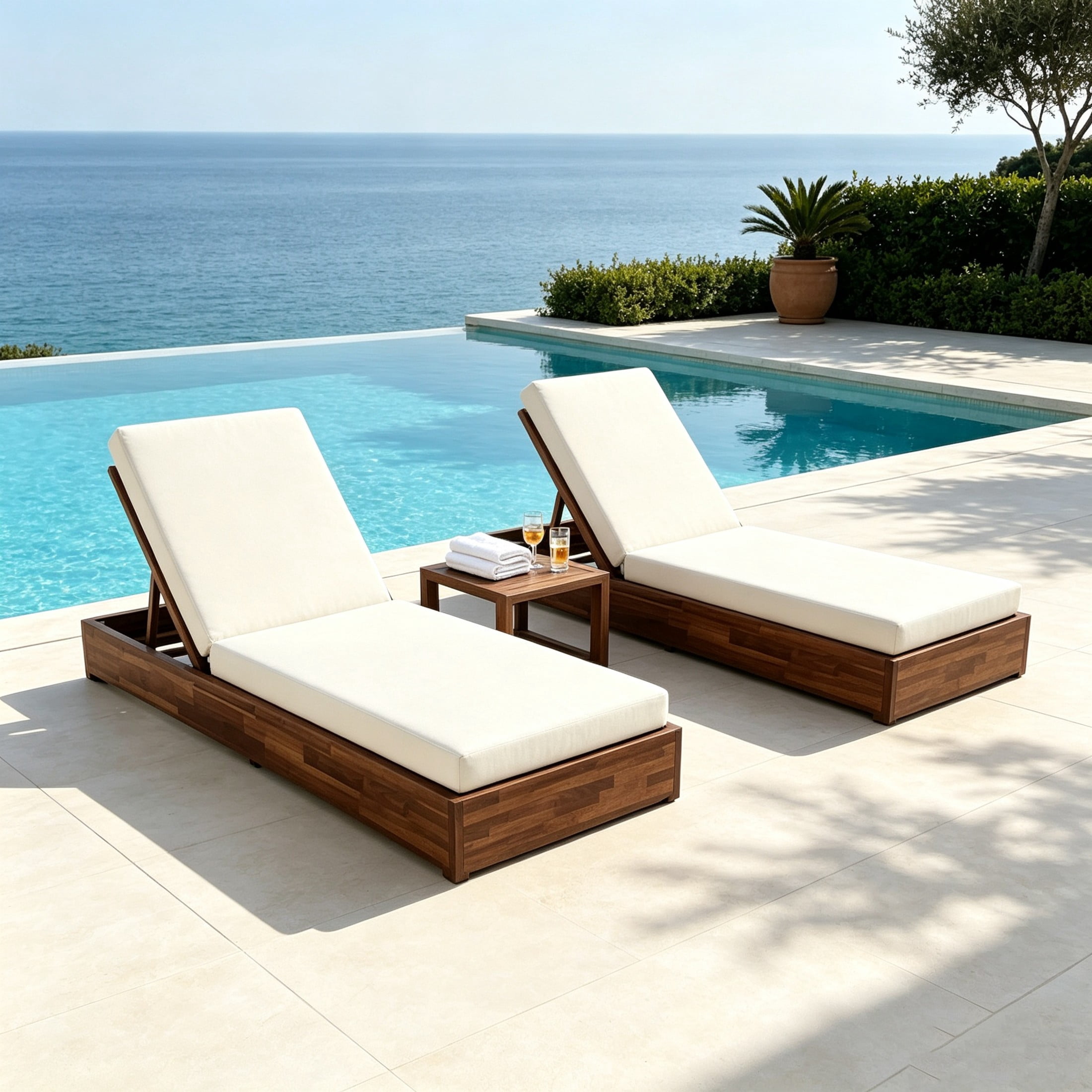 Christopher Knight Home 79" Outdoor Wood Chaise Lounge with Cushion, Adjustable 5-Position, Brown, Set of 2