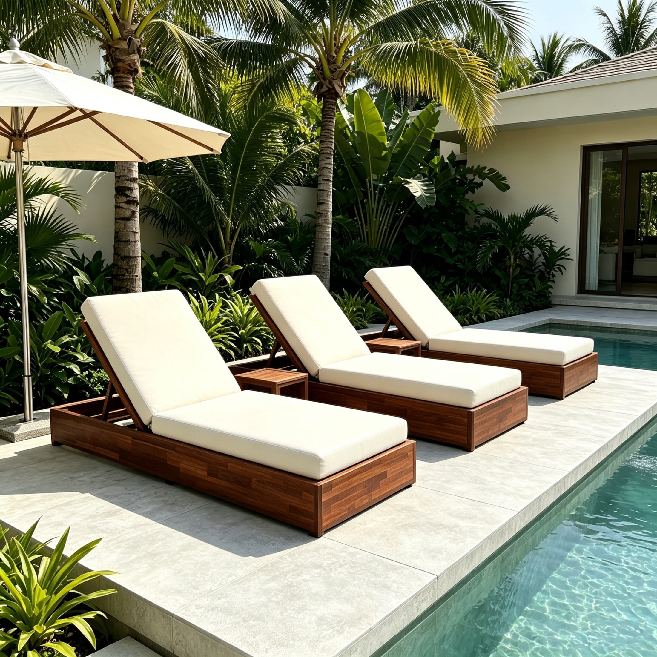 Christopher Knight Home 79" Outdoor Wood Chaise Lounge with Cushion, Adjustable 5-Position, Brown, Set of 3