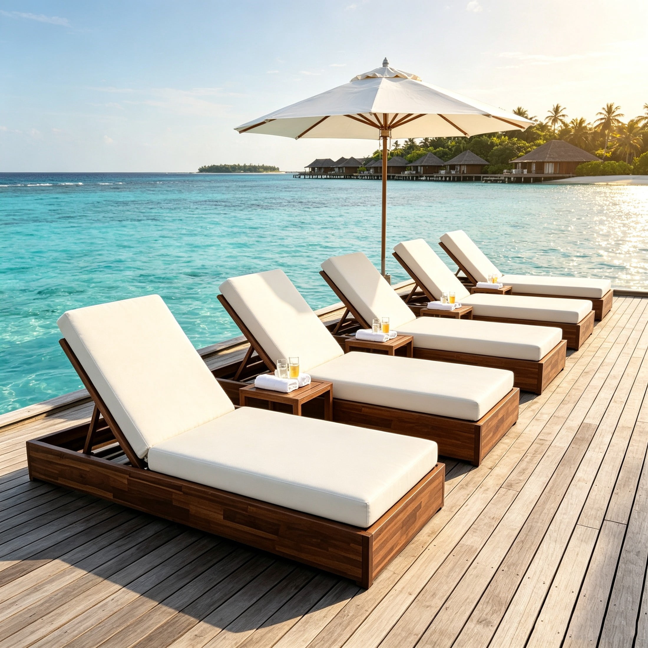 Christopher Knight Home 79" Outdoor Wood Chaise Lounge with Cushion, Adjustable 5-Position, Brown, Set of 4