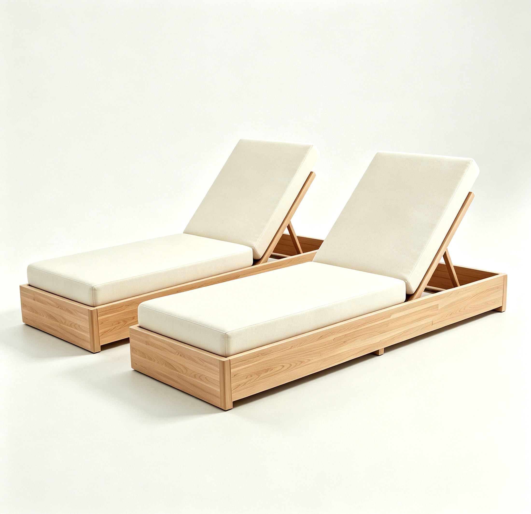 Christopher Knight Home 79" Outdoor Wood Chaise Lounge with Cushion, Adjustable 5-Position, Light Teak, Set of 2