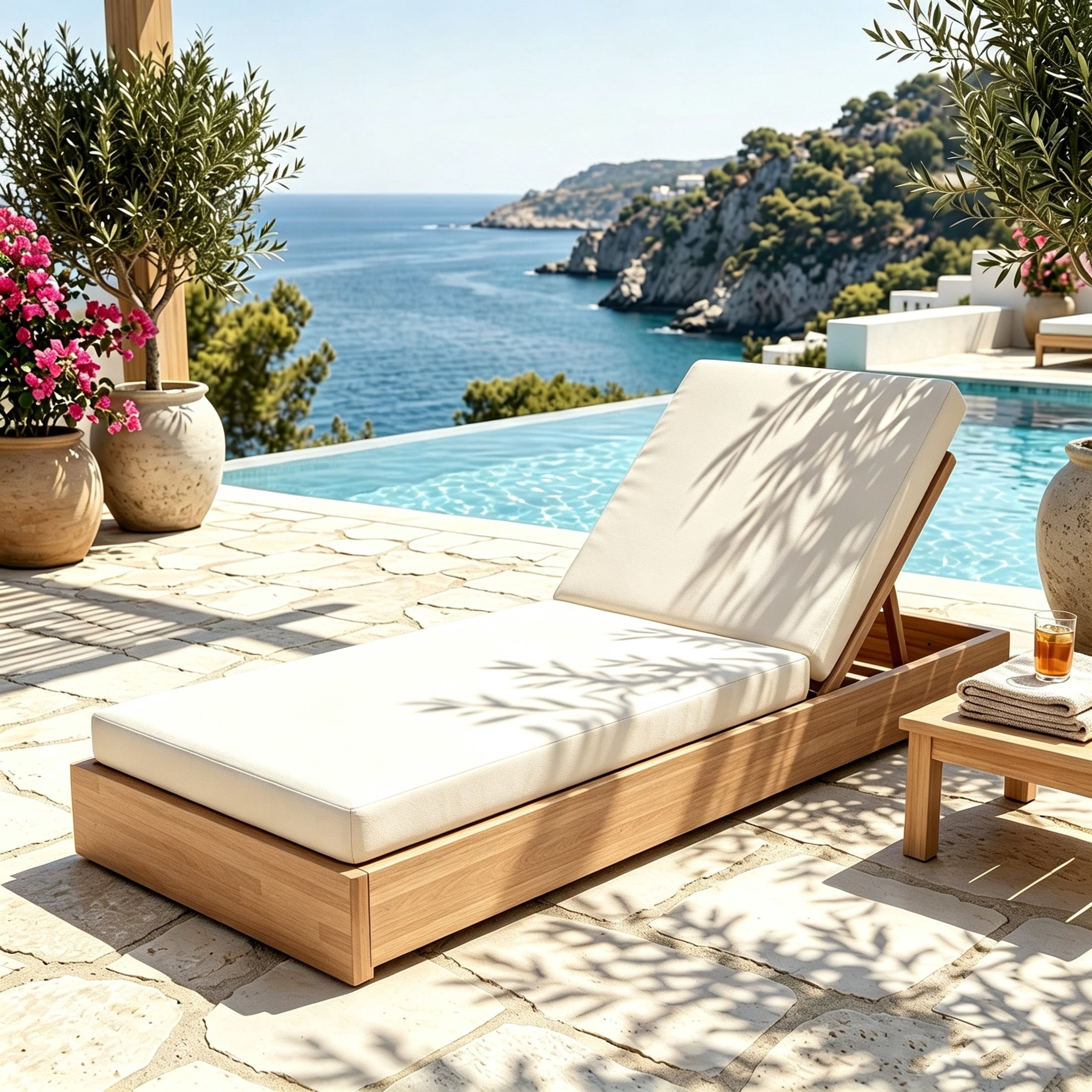 Christopher Knight Home 79" Outdoor Wood Chaise Lounge with Cushion, Adjustable 5-Position, Light Teak