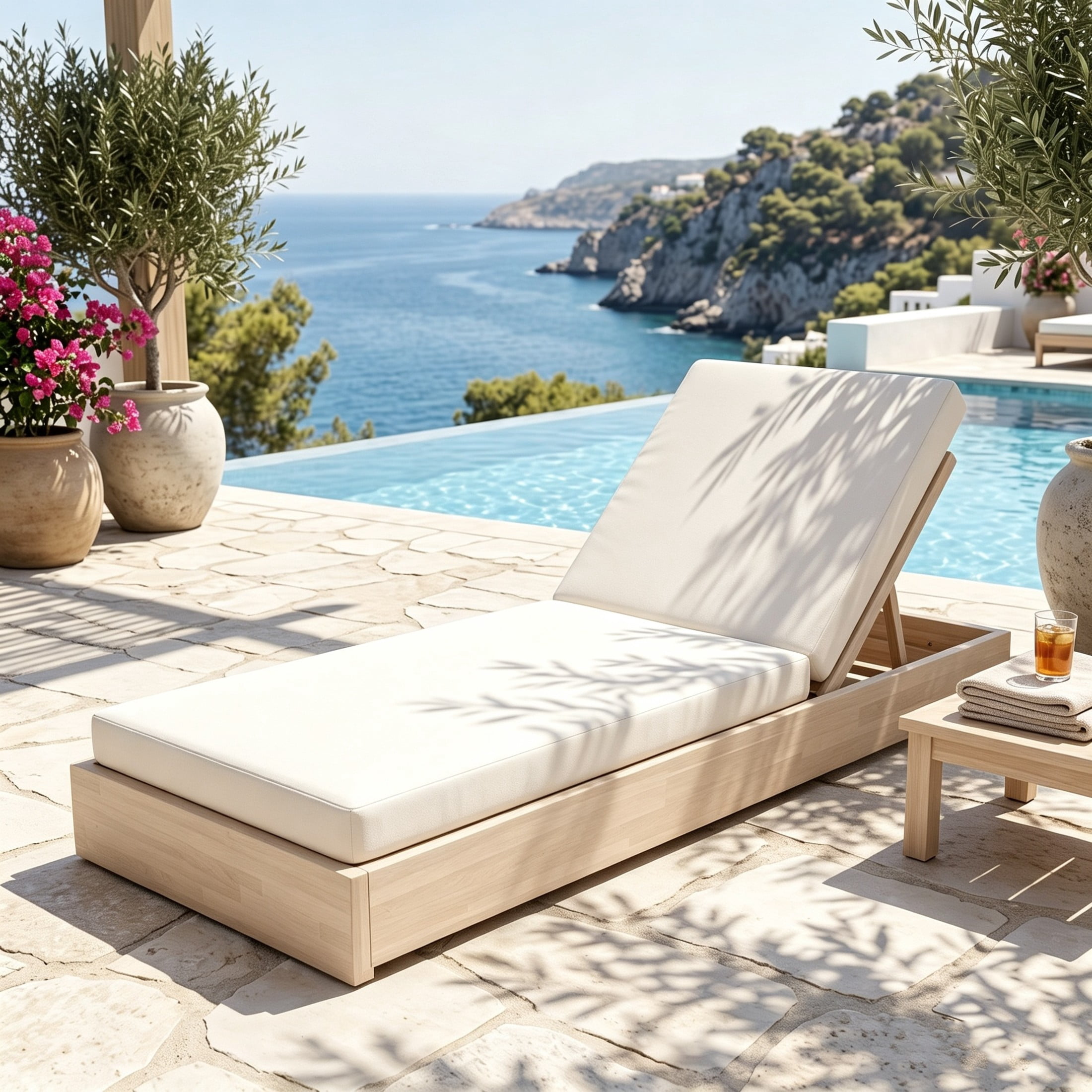 Christopher Knight Home 79" Outdoor Wood Chaise Lounge with Cushion, Adjustable 5-Position, Sand