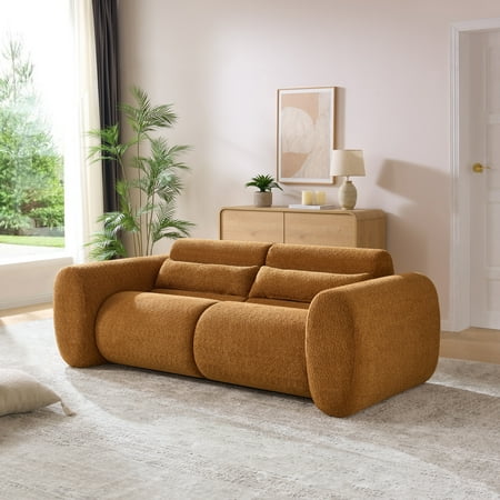 Christopher Knight Home 79" Round Arm Cloud Curved Sofa, Modern Chenille 3 Seater Couch, Snow White