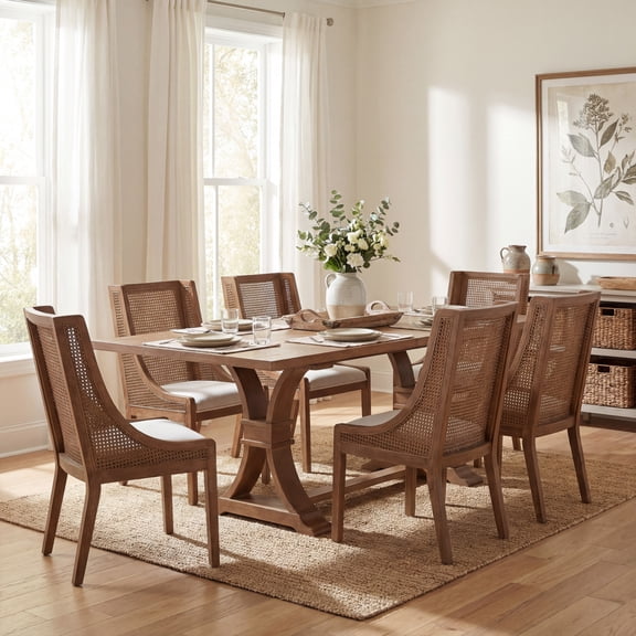 Christopher Knight Home 7PCS French Country Dining Set, Walnut Extendable Table and Cane Back Chairs