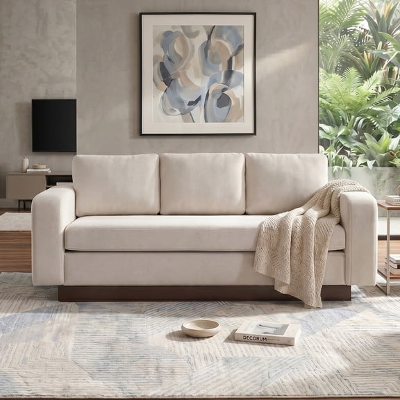 Christopher Knight Home 80.7" Modern 3-seater Chenille Upholstered Sofa Couch with Wide Arms, Oatmeal