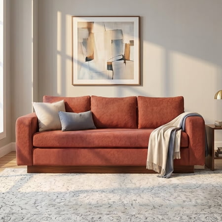 Christopher Knight Home 80.7" Modern 3-seater Chenille Upholstered Sofa Couch with Wide Arms, Red