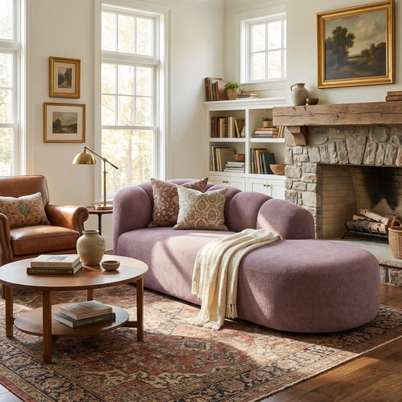 Christopher Knight Home 80" Curved Upholstered Sofa, 3-Seat Modern Bubble Back Couch, Ash Purple