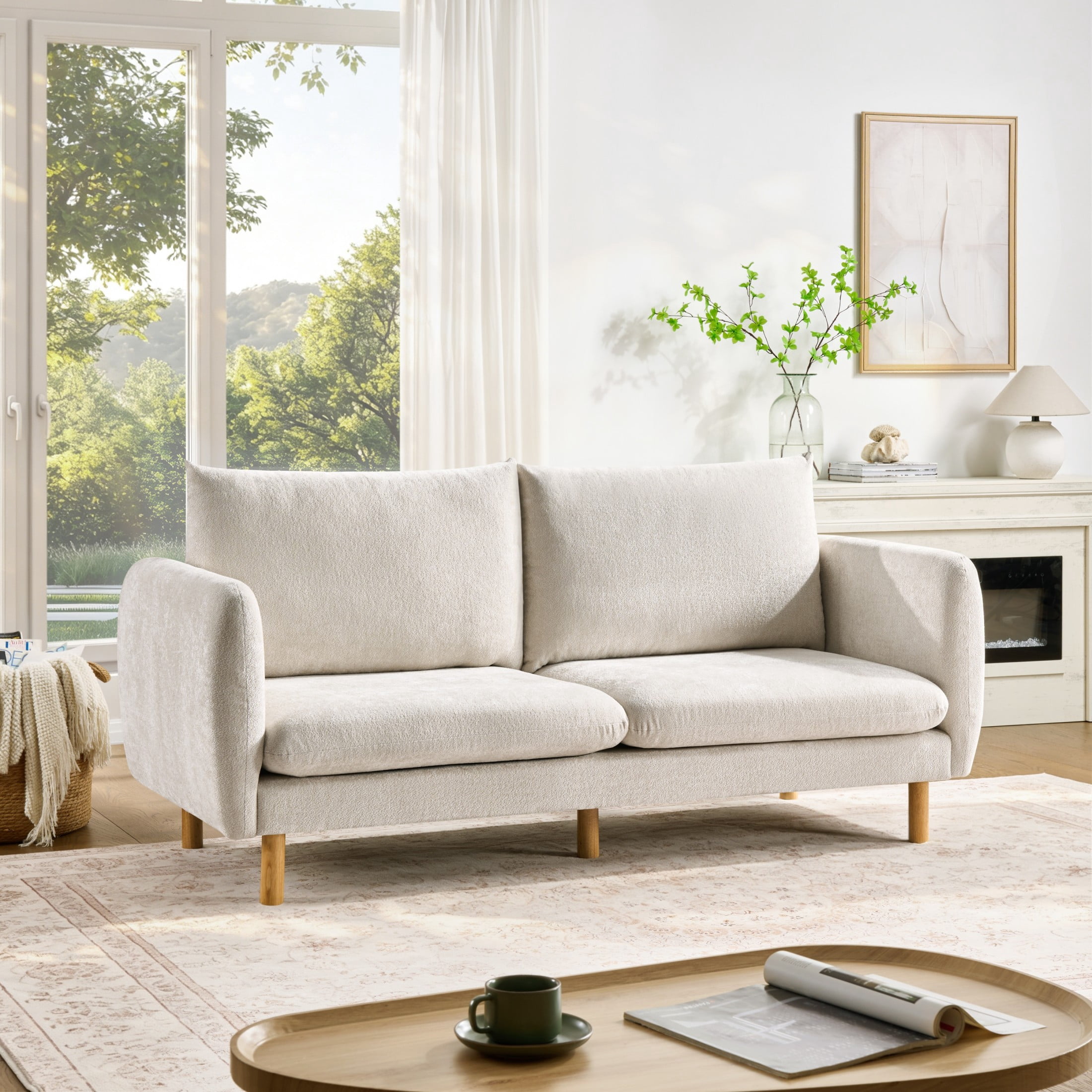 Christopher Knight Home 80" Modern Boucle Sofa, 3-Seater Upholstered Couch with Oversized Cushions, Beige
