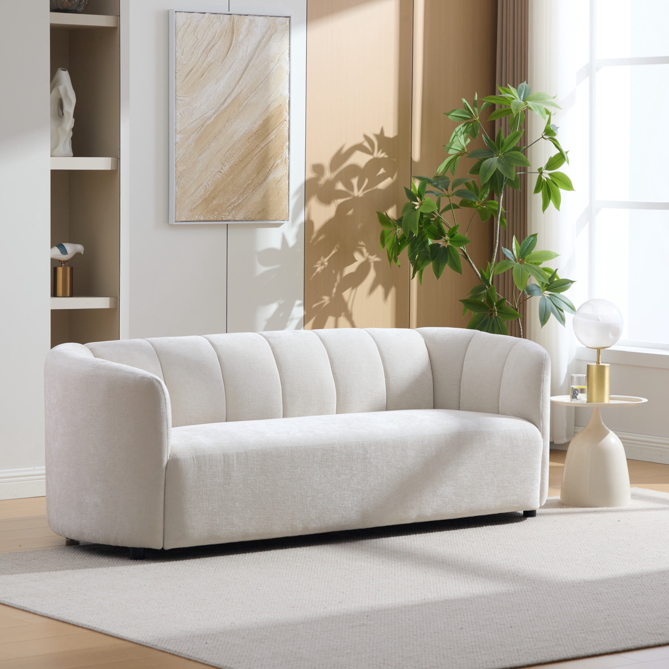 Christopher Knight Home 80" Modern Curved Chenille Sofa, Upholstered Couch with 3 Seats, Beige