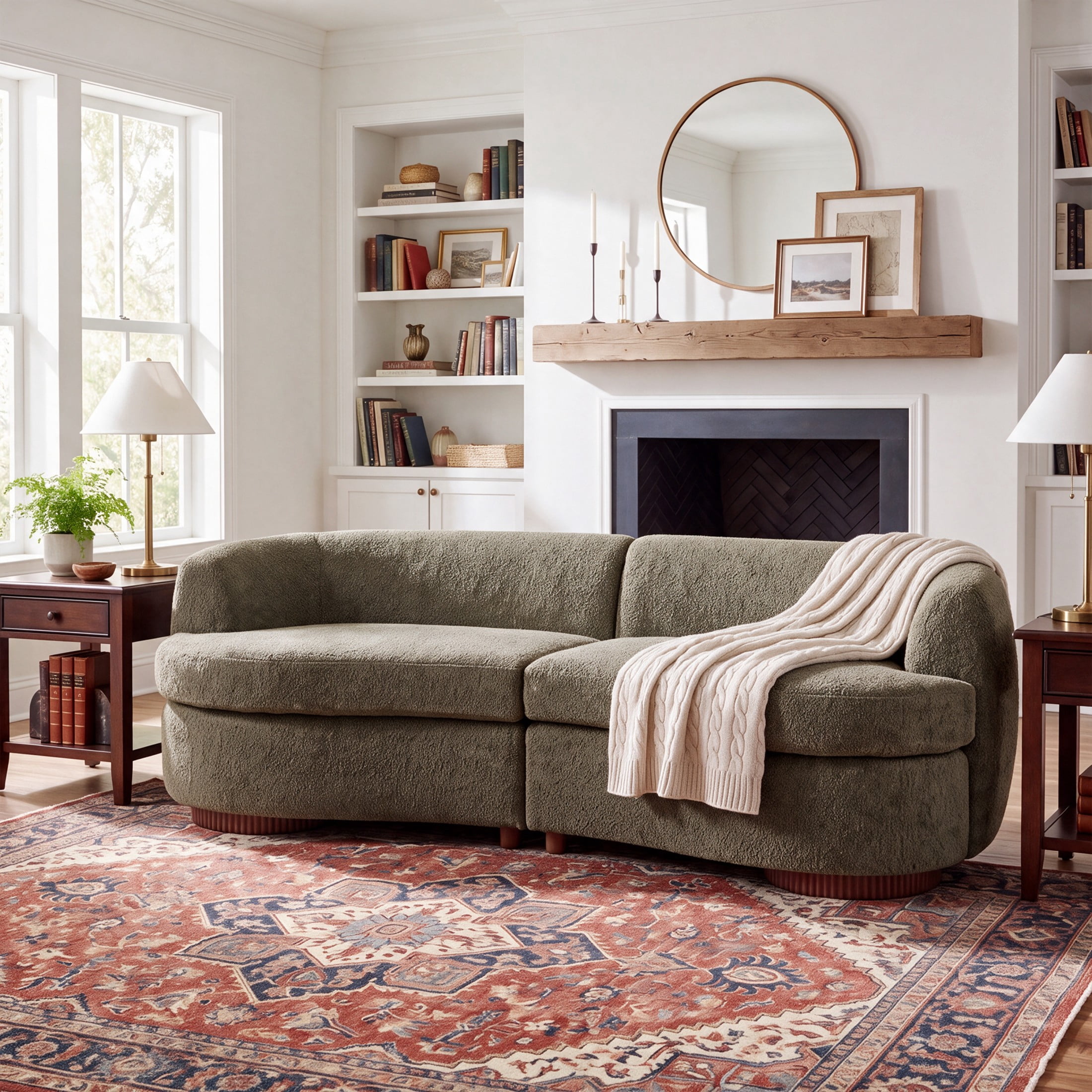 Christopher Knight Home 81.1" Curved Modular Boucle Sofa, 3-Seat Living Room Couch, Olive Green