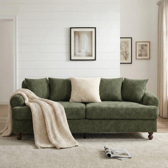 Christopher Knight Home 81.5" Chenille Upholstered Sofa, Modern 3 Seater Couch with Pillows, Green