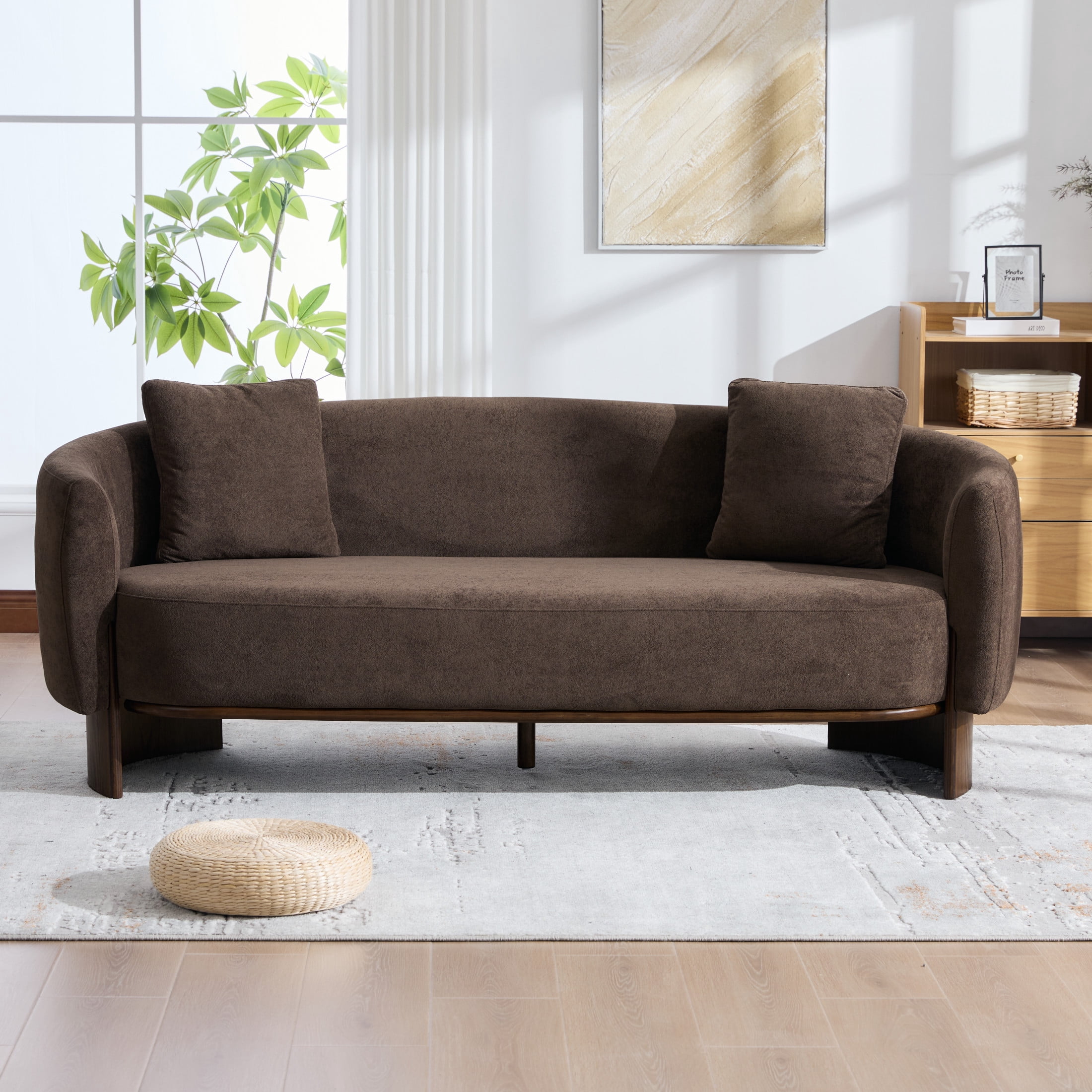 Christopher Knight Home 81" Curved Velvet Sofa with Wood Frame, Modern 3-Seater Couch, Dark Brown