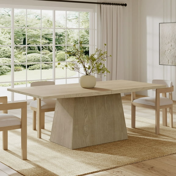 Christopher Knight Home 82" Pedestal Dining Table, Rectangular Seats 6-8, Solid Wood & MDF, Light Natural