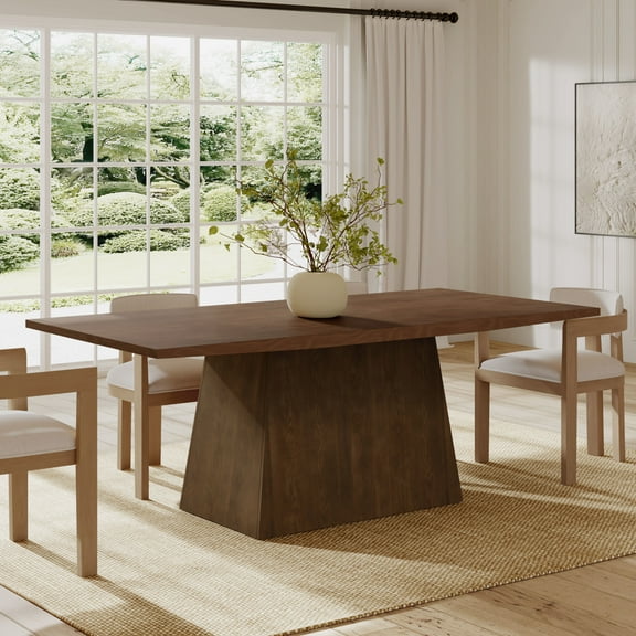 Christopher Knight Home 82" Pedestal Dining Table, Rectangular Seats 6-8, Solid Wood & MDF, Walnut