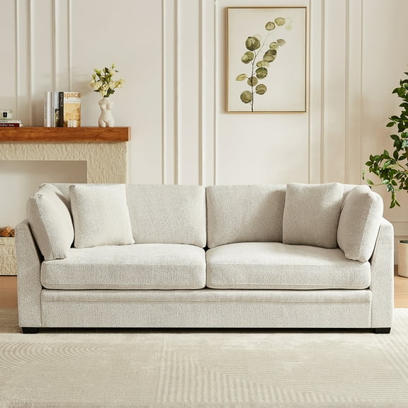Christopher Knight Home 83.5" Modern 3-Seater Sofa with Flared Arms and Pillows, Chenille Upholstery, Beige