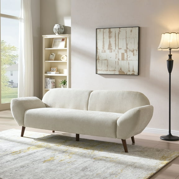 Christopher Knight Home 83.75" Curved Upholstered Sofa, Modern 3-Seater Couch with Solid Wood Legs, Beige