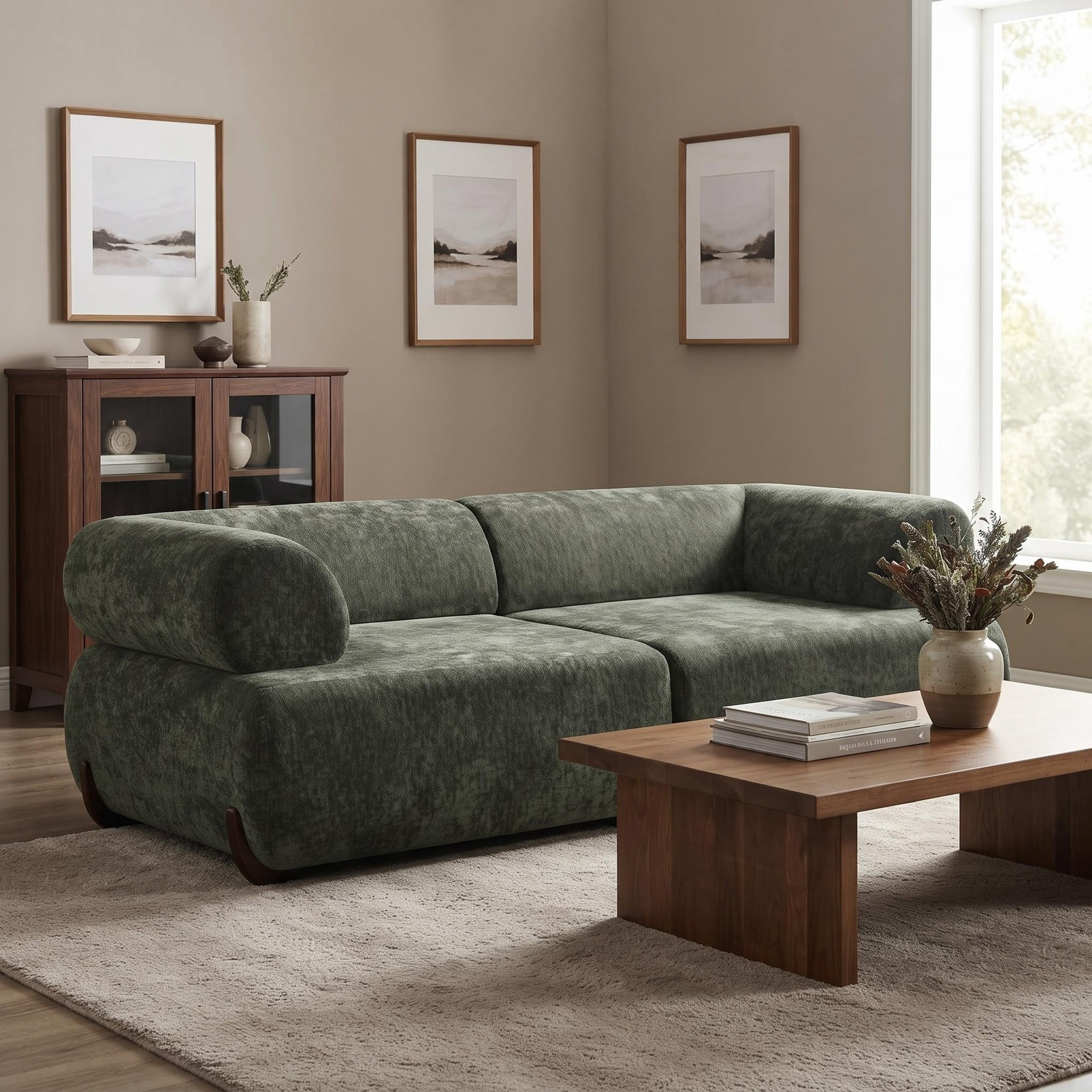 Christopher Knight Home 83" Minimalist Upholstered Sofa, 3-Seat Modular Couch with Round Arms, Green