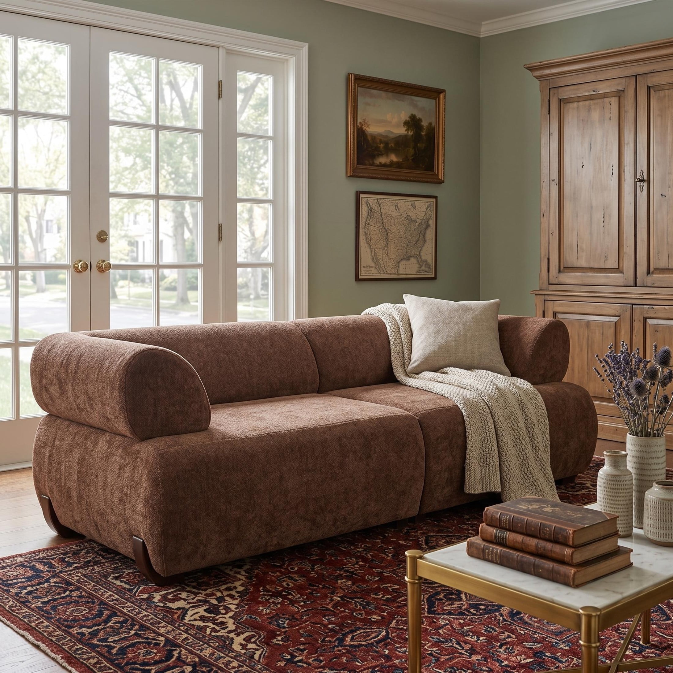 Christopher Knight Home 83" Minimalist Upholstered Sofa, 3-Seat Modular Couch with Round Arms, Mocha