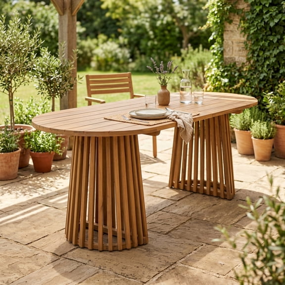 Christopher Knight Home 83" Oval Outdoor Dining Table, Acacia Wood Pedestal Base, Seats 6-8, Brown