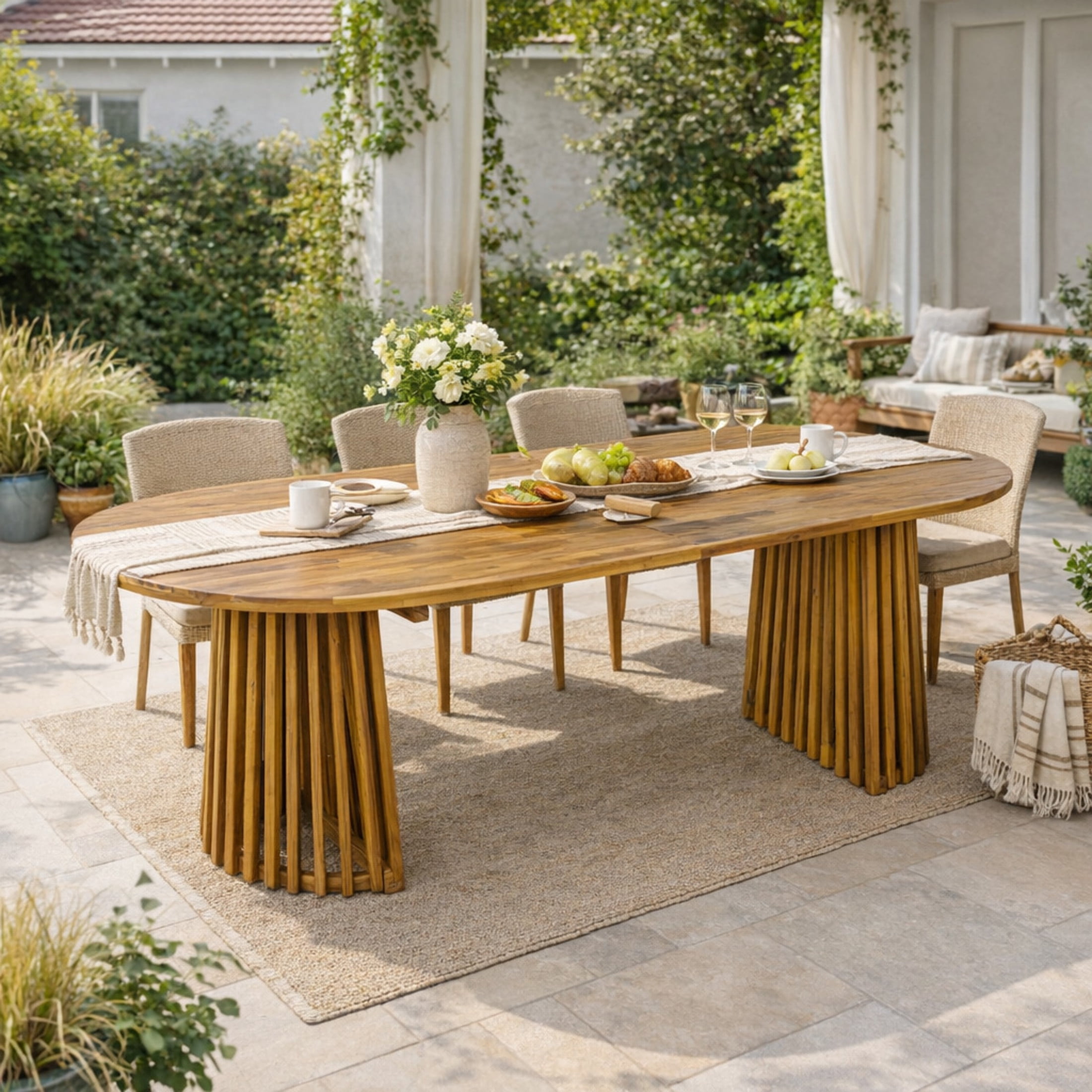 Christopher Knight Home 83" Oval Outdoor Dining Table, Acacia Wood Pedestal Base, Seats 6-8, Teak