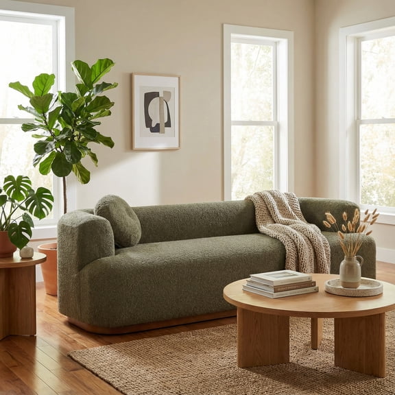 Christopher Knight Home 84.6” Chenille Upholstered Sofa with Rubberwood Base, Accent Pillows, Olive Green