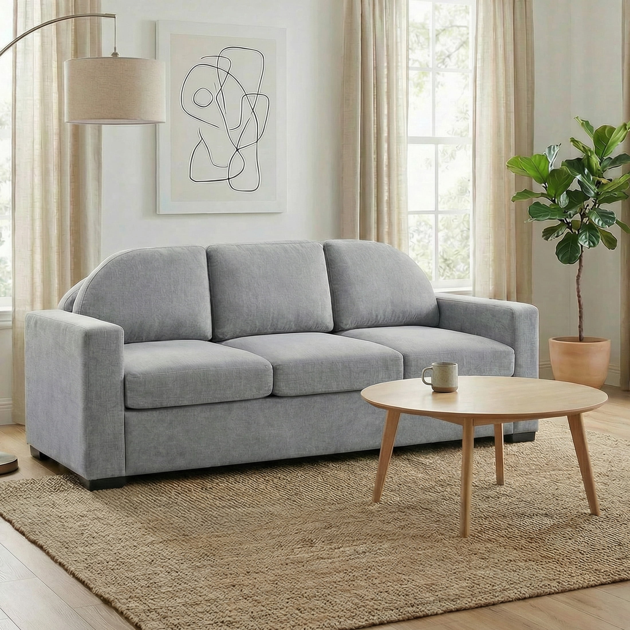 Christopher Knight Home 84.7" Modern Chenille Sofa Couch with Curved Backrest, 3 Seats, Gray