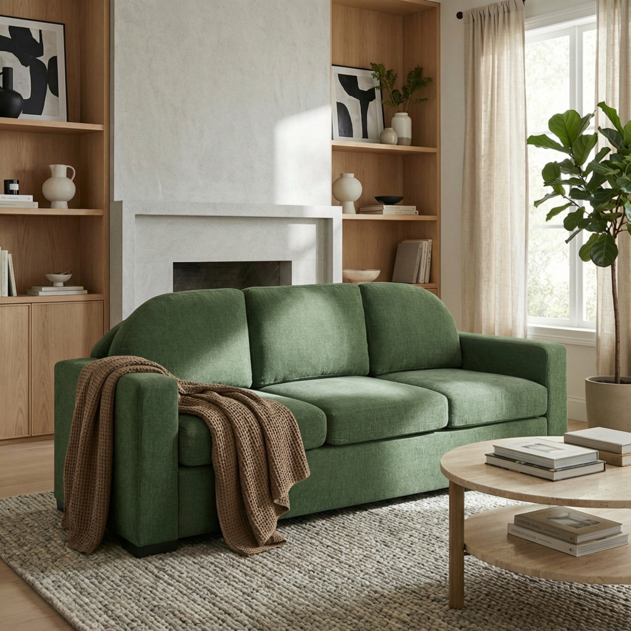 Christopher Knight Home 84.7" Modern Chenille Sofa Couch with Curved Backrest, 3 Seats, Green