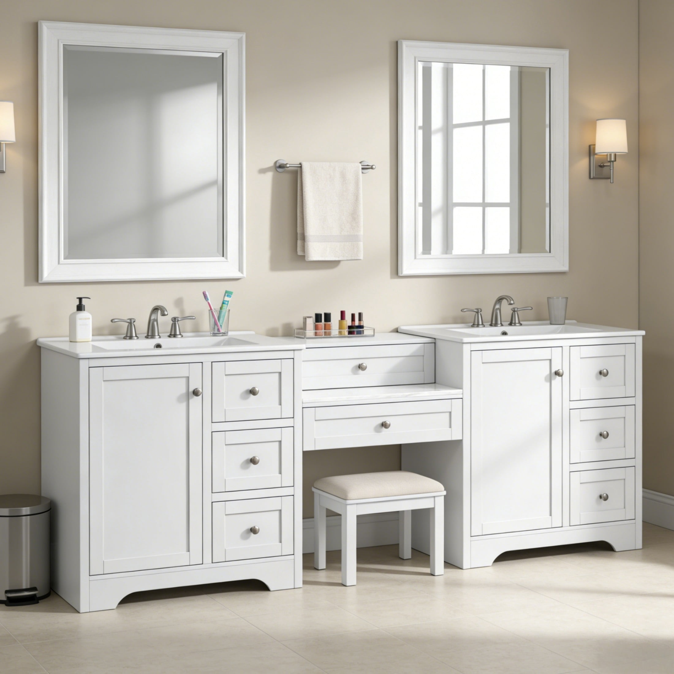 Christopher Knight Home 84" Large Double Sink Bathroom Vanity with Drawers Soft-Close Storage Cabinet, White