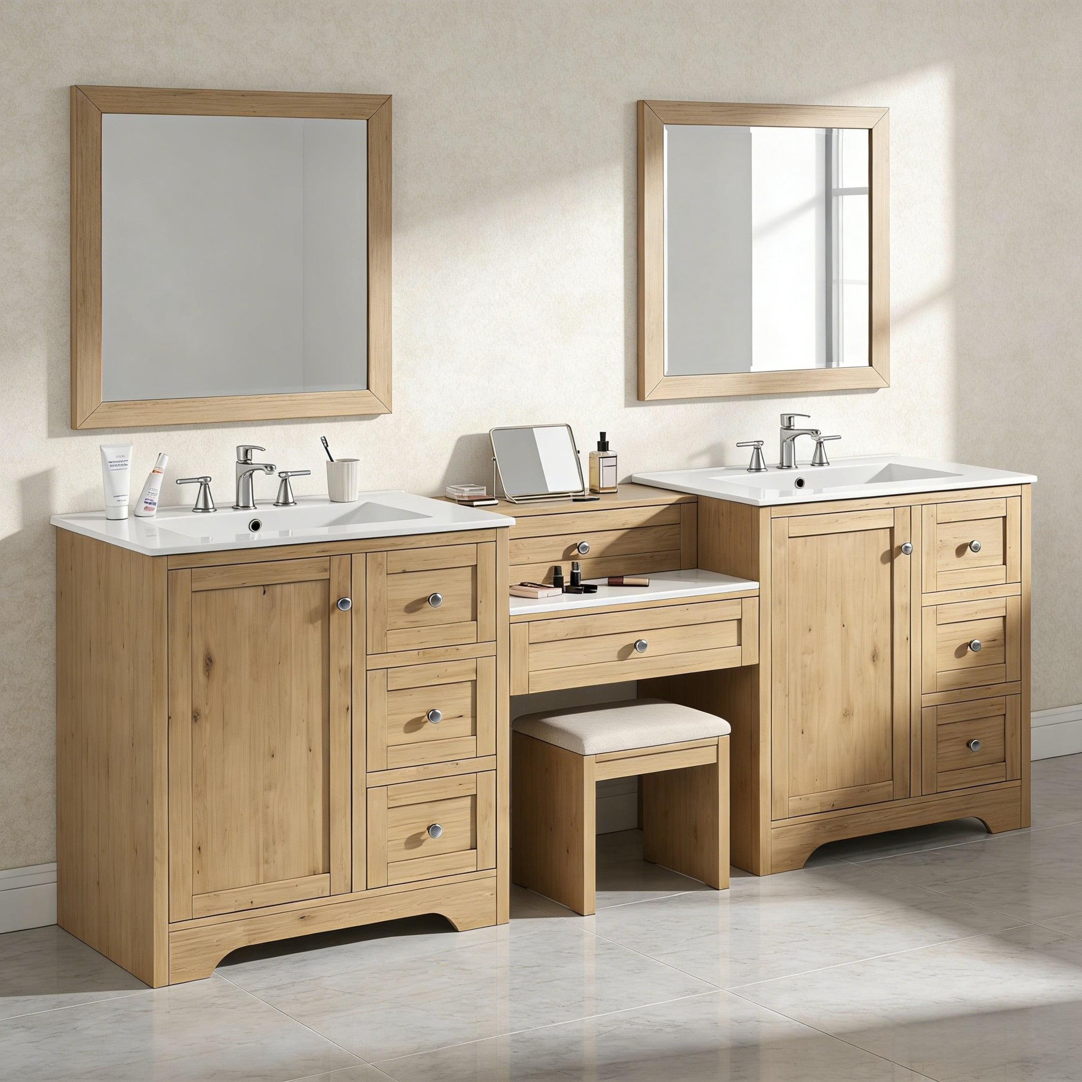 Christopher Knight Home 84" Large Double Sink Bathroom Vanity with Drawers Soft-Close Storage Cabinet, Wood