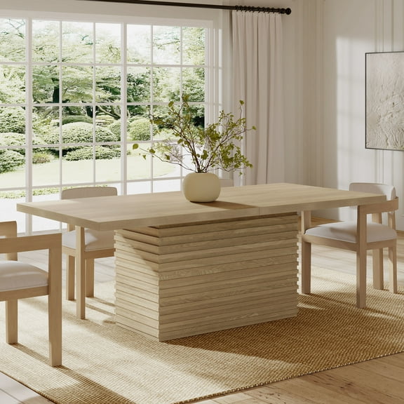 Christopher Knight Home 84" Modern Rectangular Dining Table for 6–8 with Pillar Base, Light Natural Finish