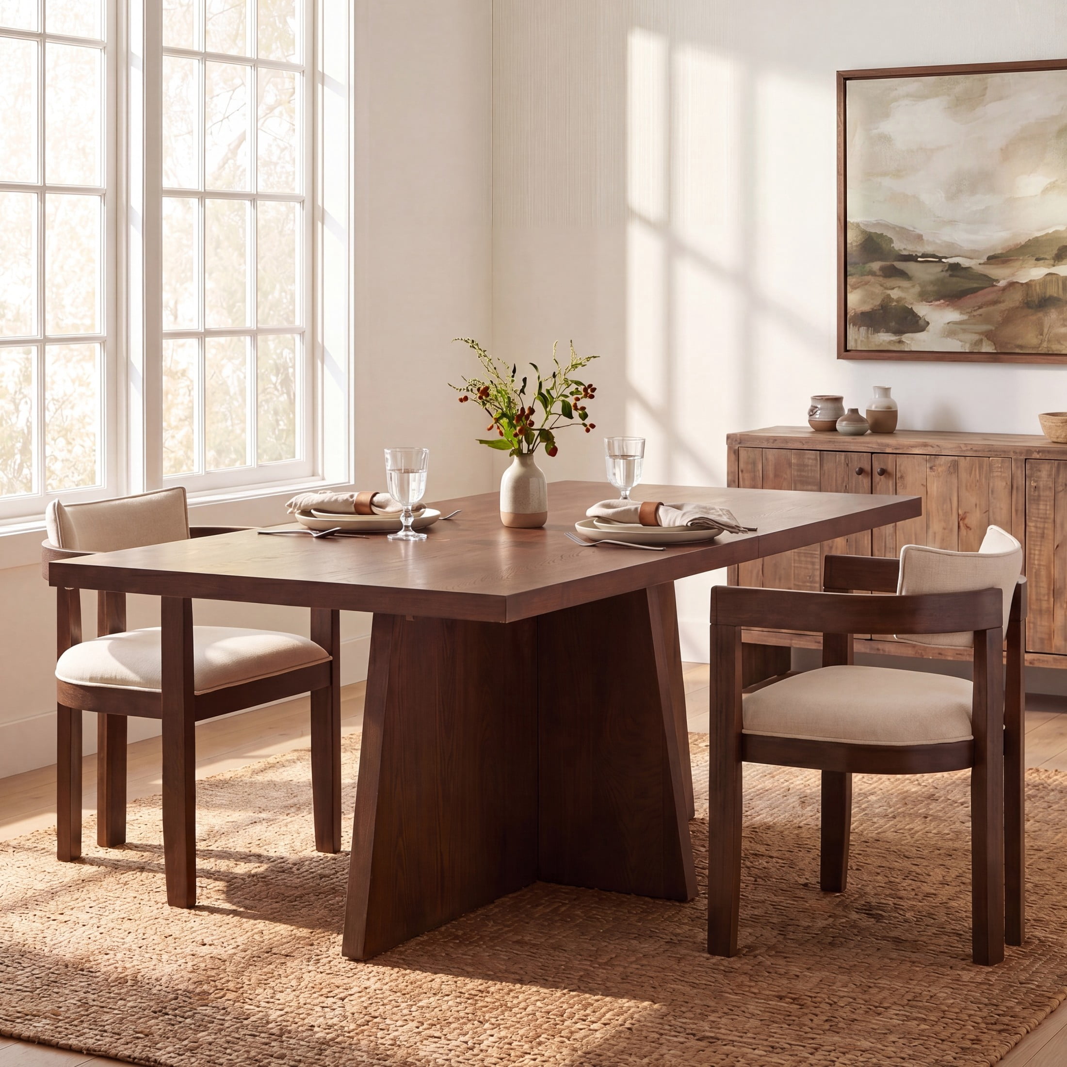 Christopher Knight Home 84" Modern Rectangular Dining Table with Trapezoid Base, Seats 6, Walnut