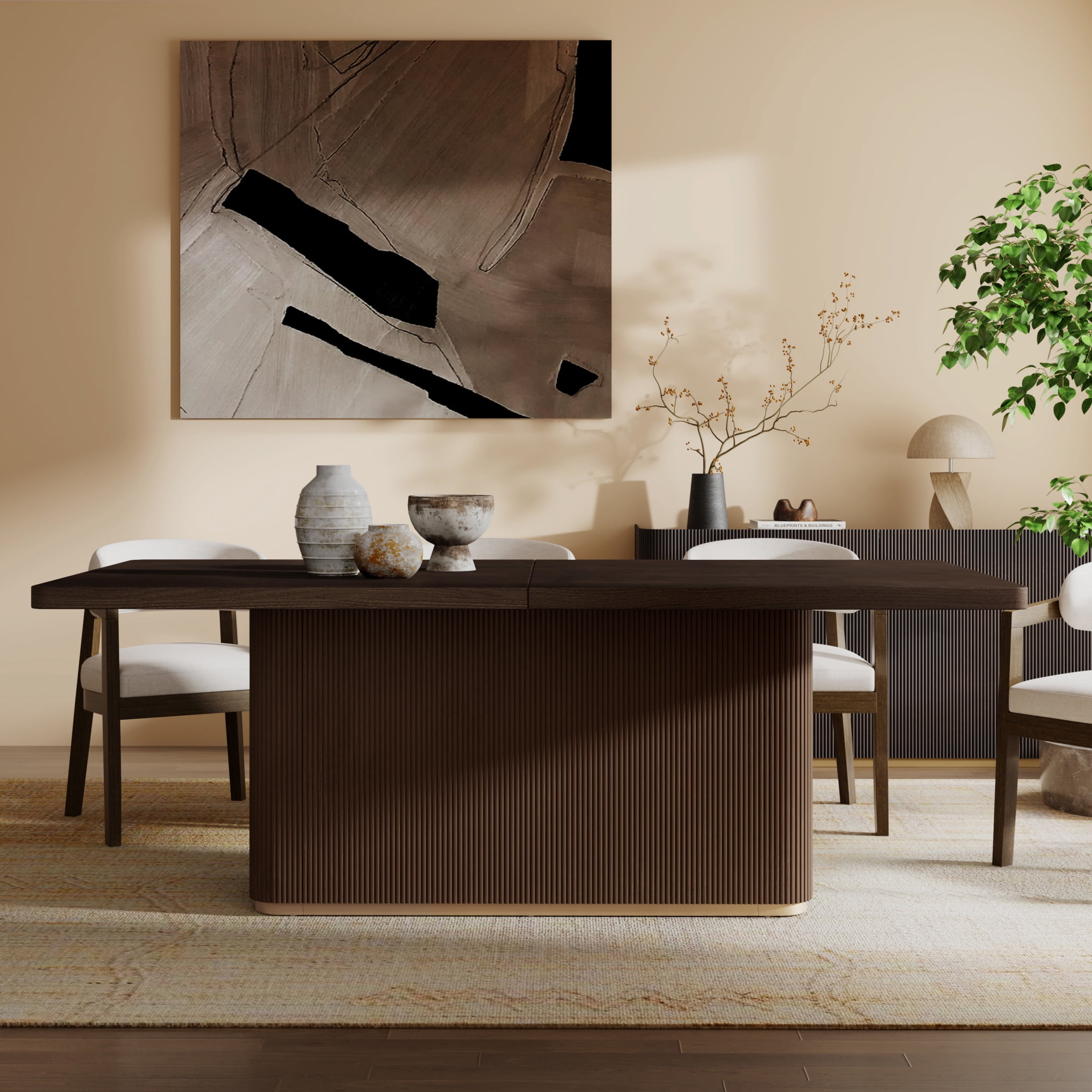 Christopher Knight Home 84" Rectangular Wood Dining Table for 6-8 people with Solid Pillar Base, Dark Brown