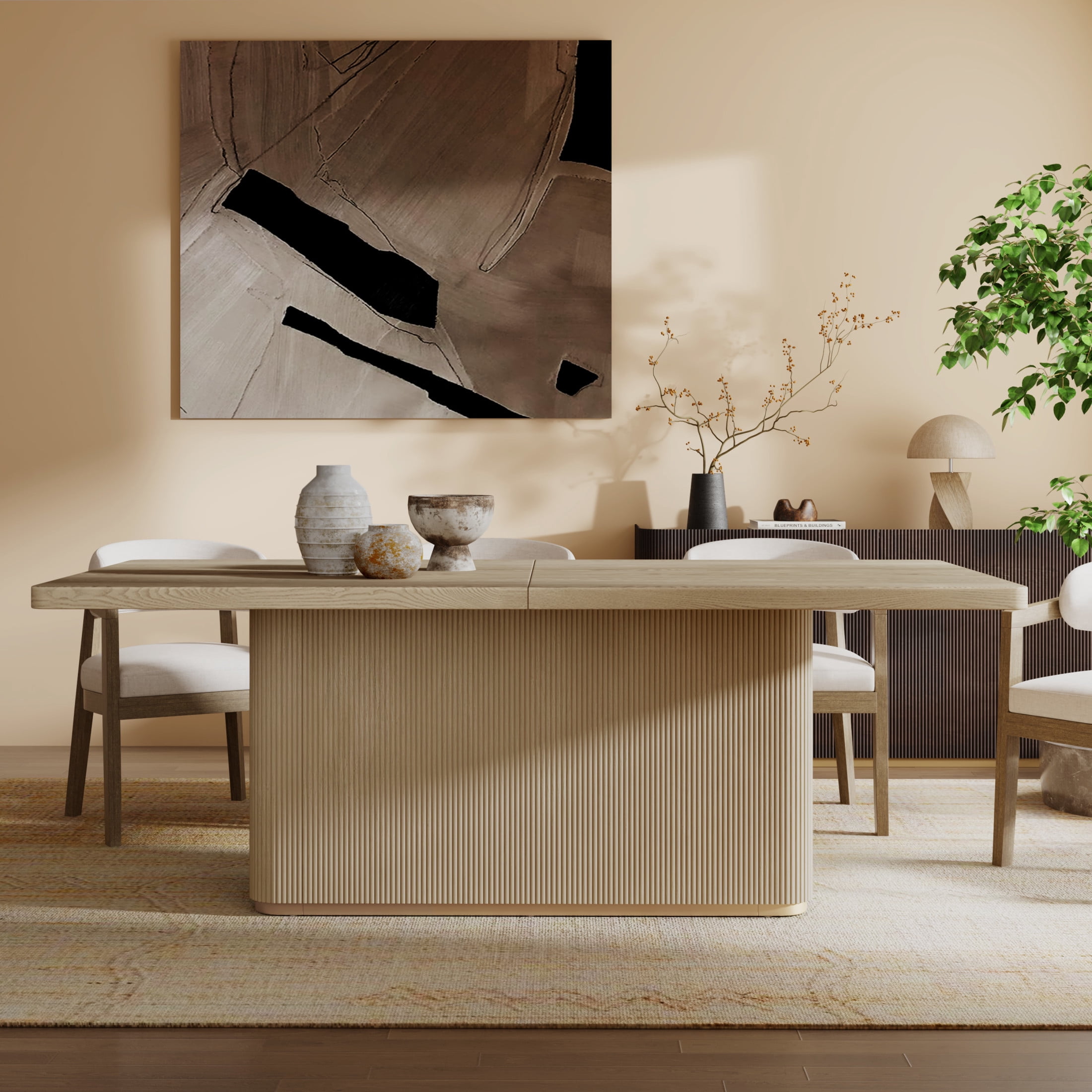 Christopher Knight Home 84" Rectangular Wood Dining Table for 6-8 people with Solid Pillar Base, Natural