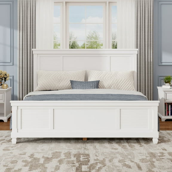 Christopher Knight Home 85.6" Queen Size Platform Bed with Headboard, Wood Bed Frame, Farmhouse Style, White