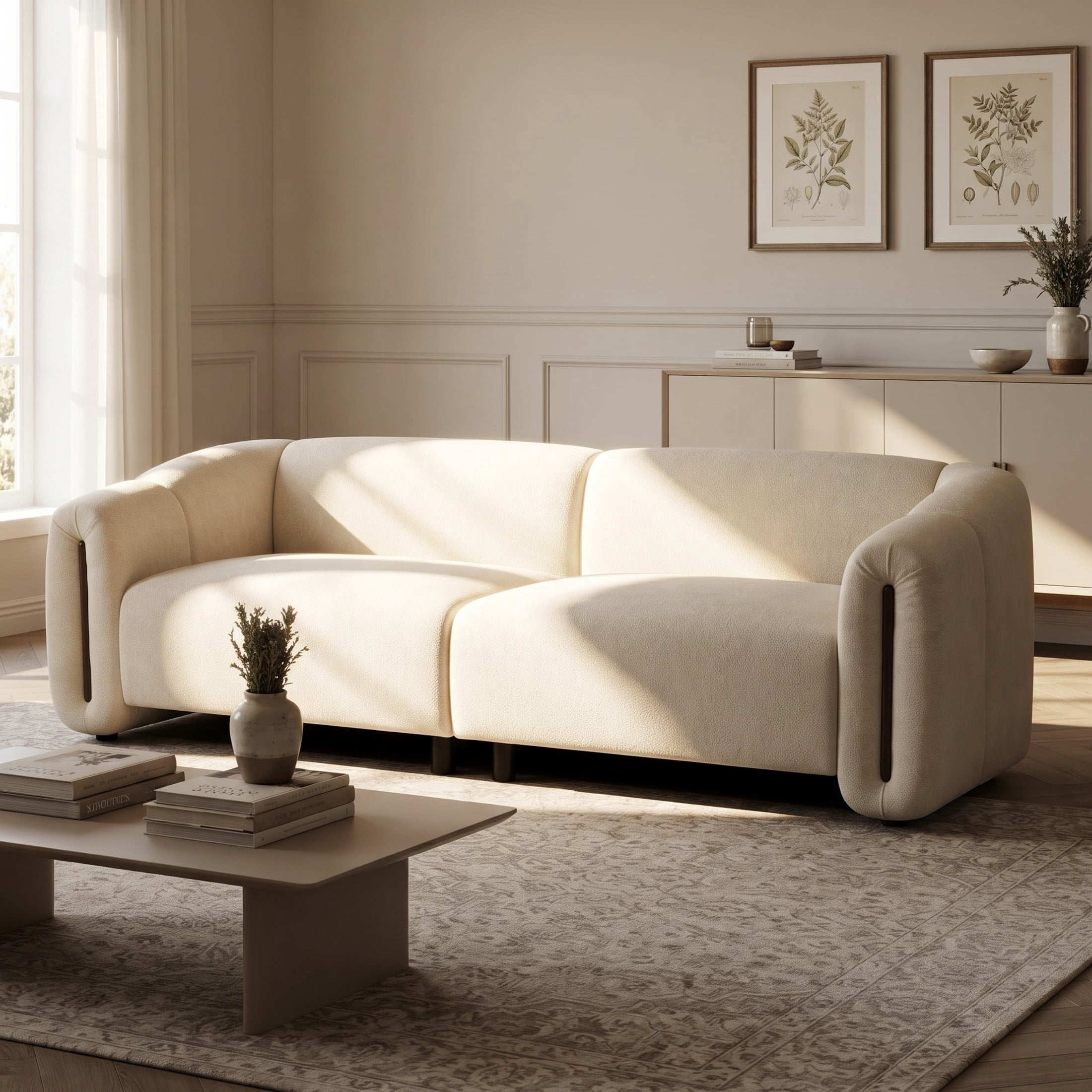 Christopher Knight Home 87.4" Modern Curved Upholstered 3-Seater Sofa with Wide Armrest, Beige