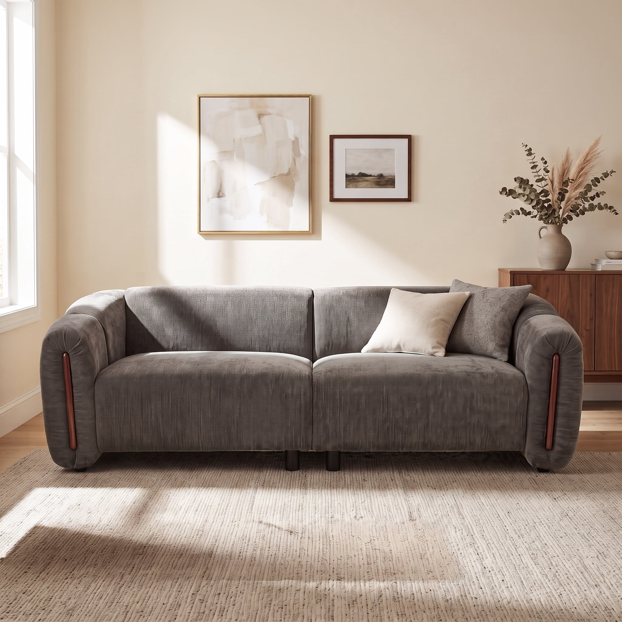 Christopher Knight Home 87.4" Modern Curved Upholstered 3-Seater Sofa with Wide Armrest, Espresso