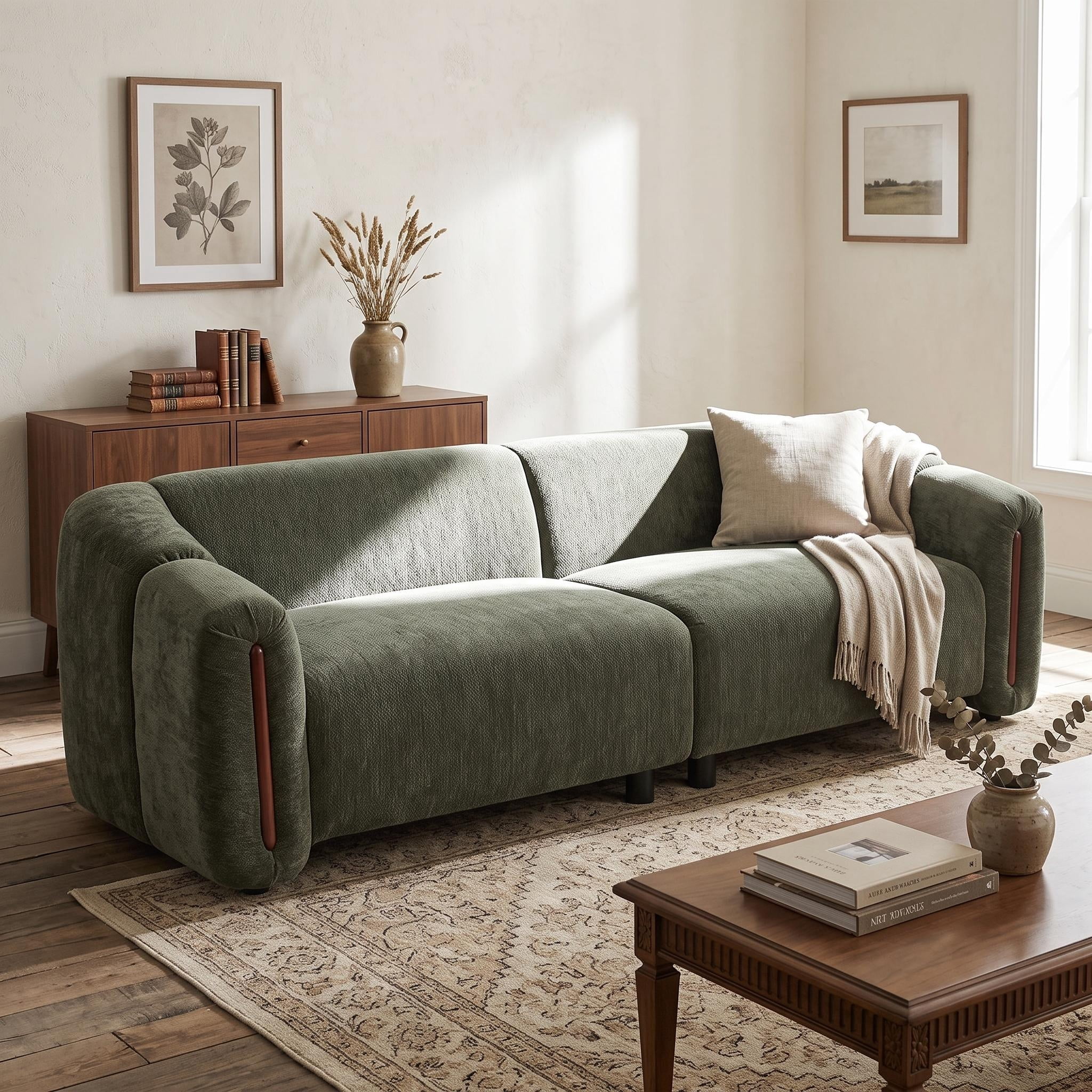 Christopher Knight Home 87.4" Modern Curved Upholstered 3-Seater Sofa with Wide Armrest, Green
