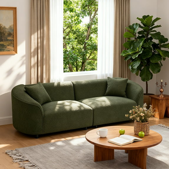 Christopher Knight Home 87" Curved Contemporary Boucle Sofa in Plush Seating, Streamlined Design Durable Frame, Green