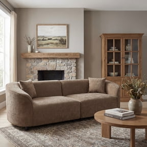Christopher Knight Home 87" Curved Contemporary Fabric Sofa in Plush Seating, Streamlined Design Durable Frame, Brown