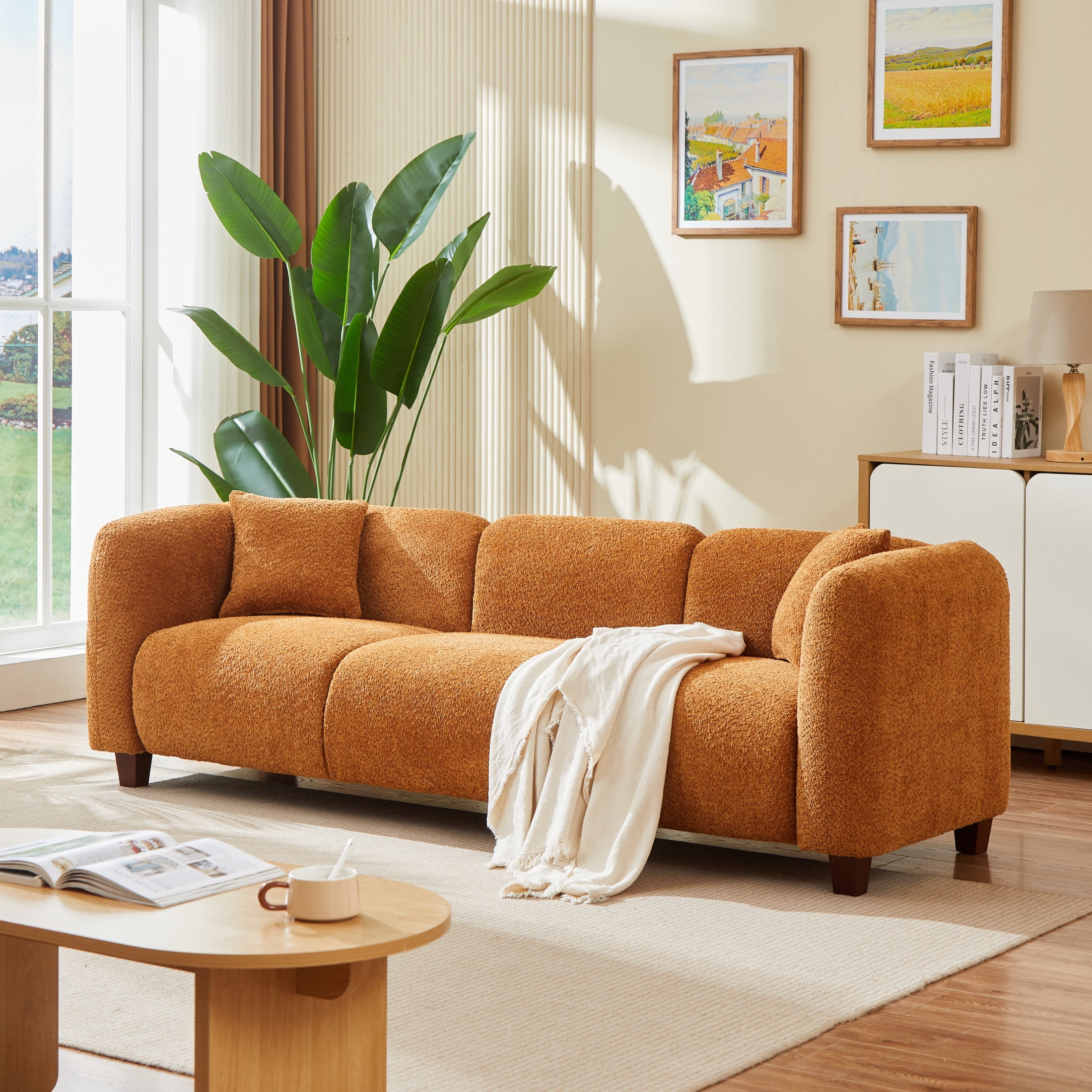Aldridge 87" Modern 3-Seater Sofa (Amber/Boucle)