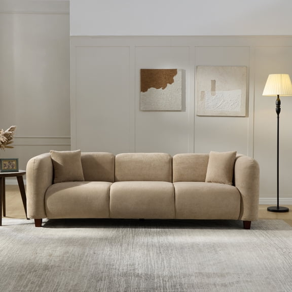 Christopher Knight Home 87" Modern Upholstered Sofa, Oversized 3-Seater Couch with Pillows, Wood Legs, Nomad
