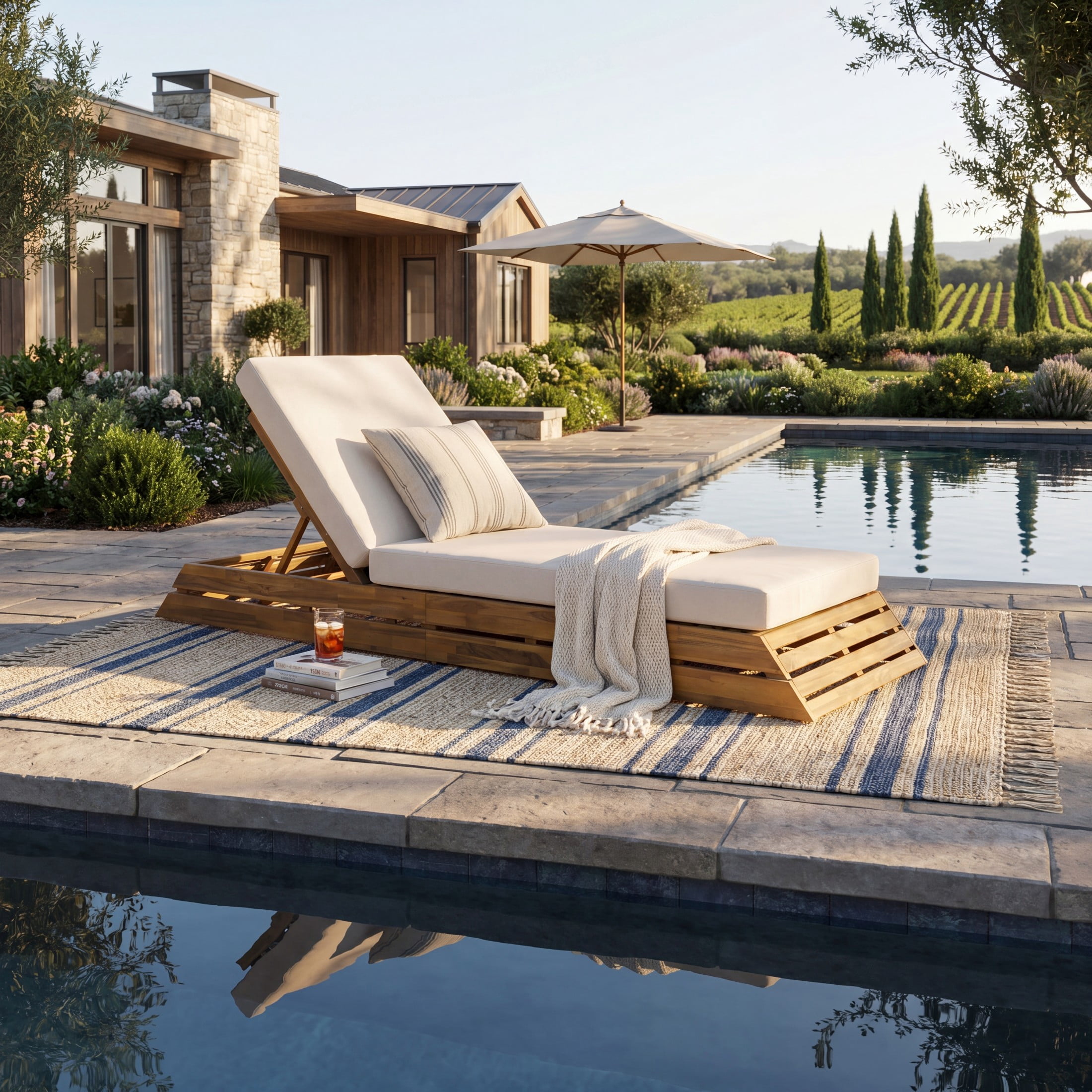 Christopher Knight Home 88.39" Outdoor Chaise Lounge Set with 2-Fold Water-Resistant Cushion, Teak + Cream