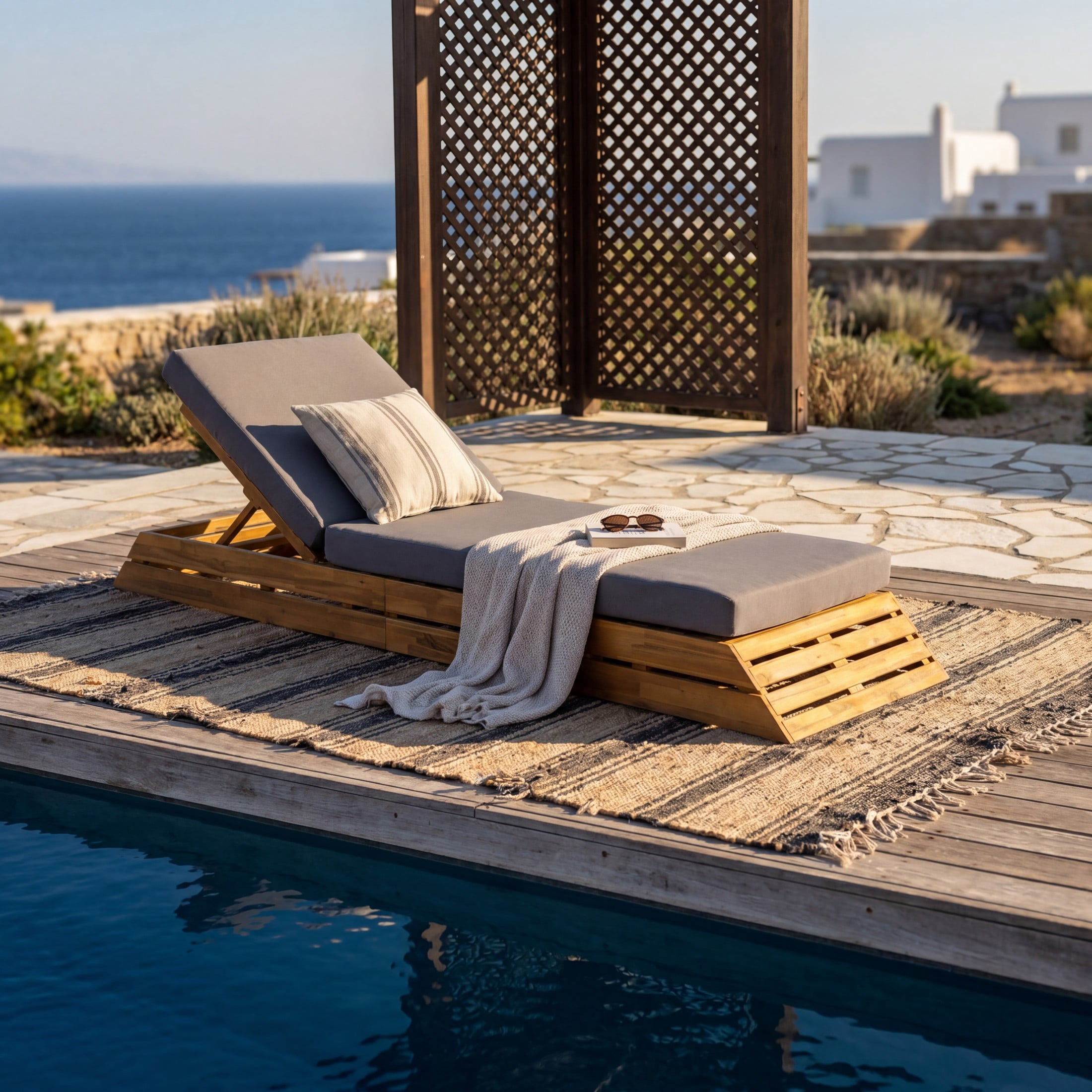 Christopher Knight Home 88.39" Outdoor Chaise Lounge Set with 2-Fold Water-Resistant Cushion, Teak + Dark Gray
