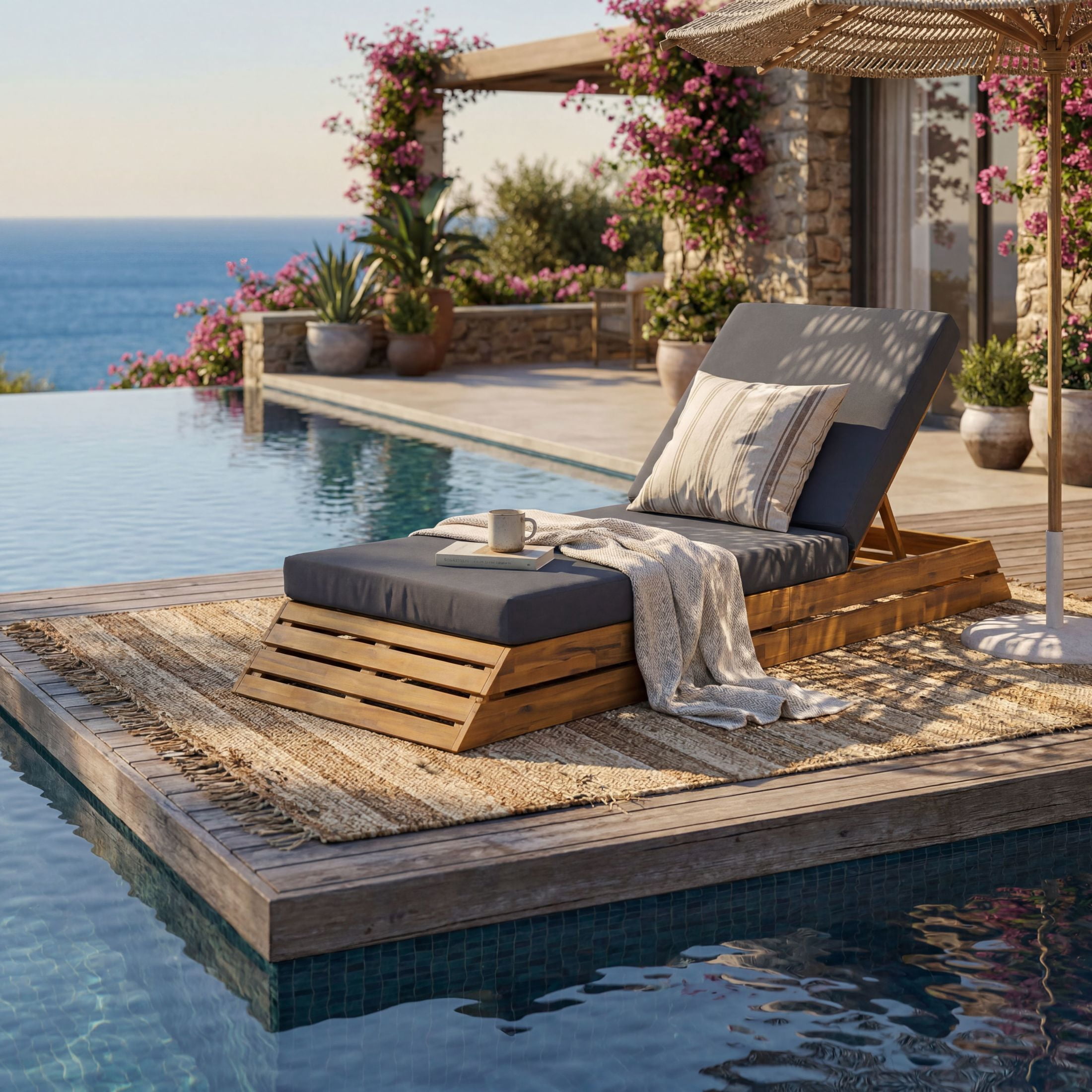 Christopher Knight Home 88.39" Outdoor Chaise Lounge Set with 3-Fold Water-Resistant Cushion, Teak + Dark Gray