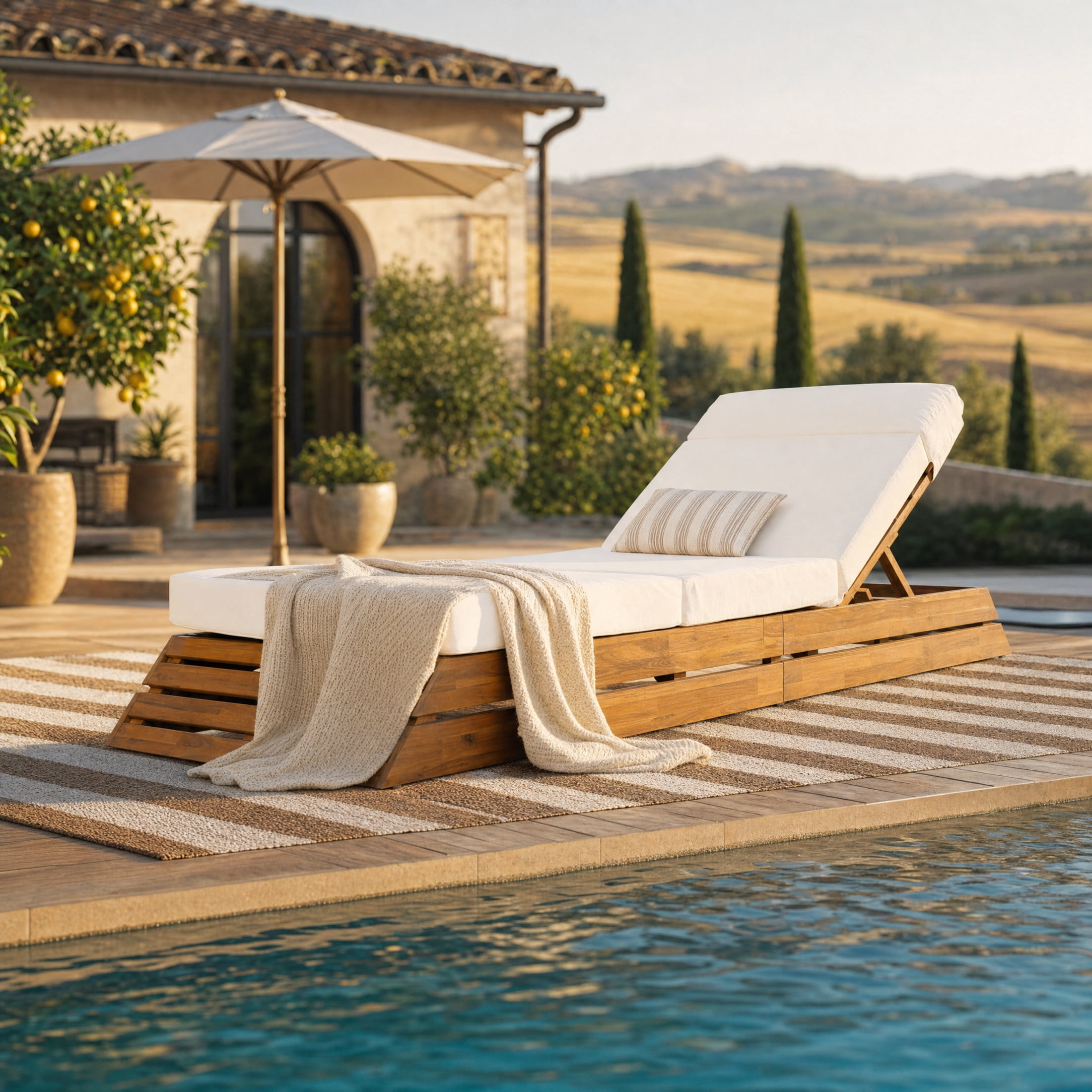 Christopher Knight Home 88.39" Outdoor Chaise Lounge Set with 4-Fold Water-Resistant Cushion, Teak + Beige